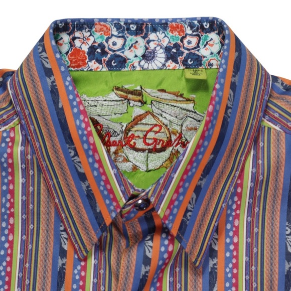 ROBERT GRAHAM Long Sleeve Button Down Shirt Large Hawaiin Multicolor Flip Cuff - Picture 3 of 13